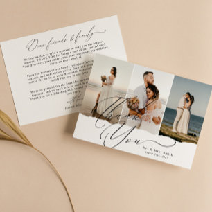 Elegante Script Calligraphy 3 Foto Collage Wedding Dankeskarte