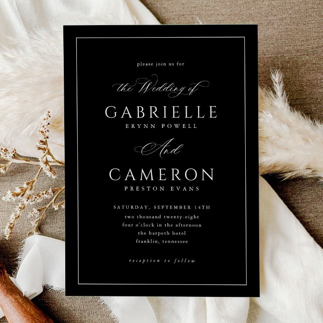 Elegante Script Calligraphy Black and White Weddin Einladung (Von Creator hochgeladen)