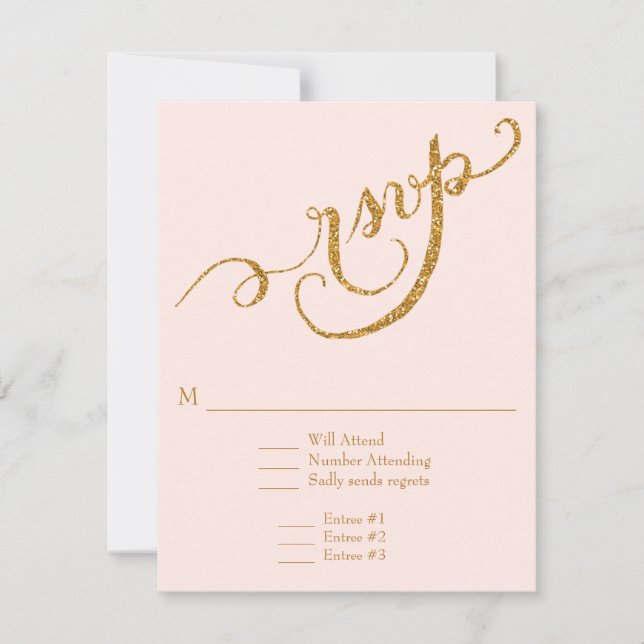 Elegante Script Calligraphy Gold Glitzer Wedding RSVP Karte (Vorderseite)