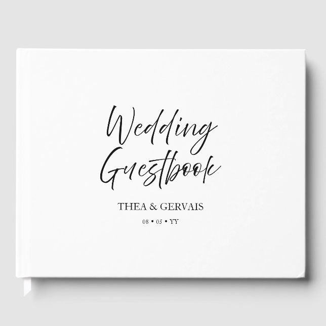 Elegante Script Calligraphy Minimal White Wedding Gästebuch (Vorderseite)
