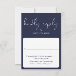 Elegante Script Calligraphy Navy Blue Wedding RSVP Karte