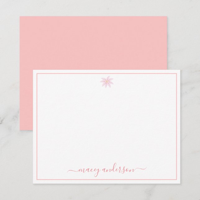 Elegante Script Calligraphy Pink Daisy Mitteilungskarte (Vorne/Hinten)