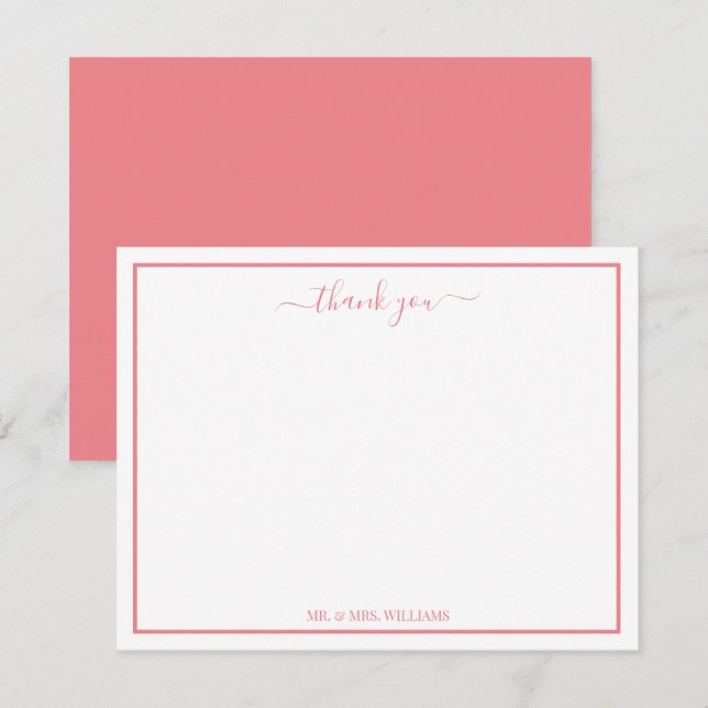 Elegante Script Calligraphy Pink Vielen Dank Mitteilungskarte (Vorne/Hinten)