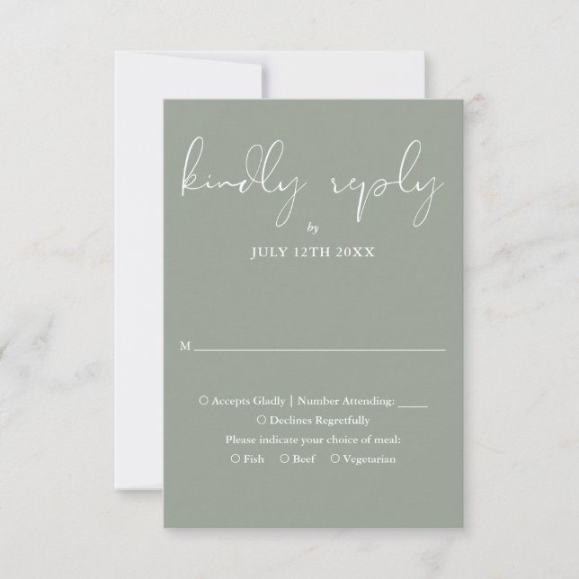 Elegante Script Calligraphy Sage Green Wedding RSVP Karte (Vorderseite)