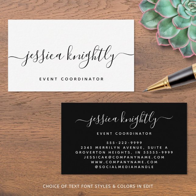 Elegante Script Calligraphy Swash Minimalistisch Visitenkarte (Von Creator hochgeladen)