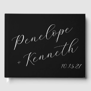 Elegante Script Calligraphy Wedding Custom Black Gästebuch