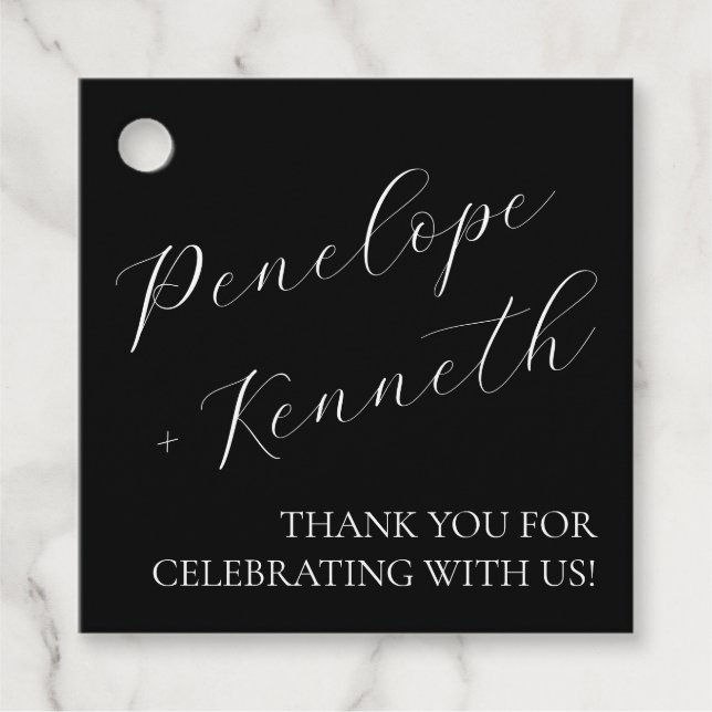 Elegante Script Calligraphy Wedding Custom Black Geschenkanhänger (Vorderseite)