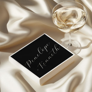 Elegante Script Calligraphy Wedding Custom Black Serviette