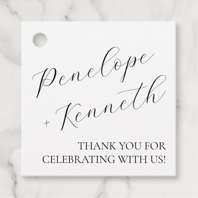 Elegante Script Calligraphy White Wedding Custom Geschenkanhänger (Vorderseite)