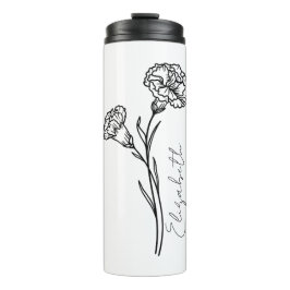 Elegante Script Carnation Januar Geburtsname Blume Thermosbecher