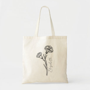 Elegante Script Carnation Januar Geburtsname Blume Tragetasche