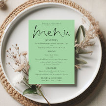 Elegante Script Celadon Green Wedding Menu Card