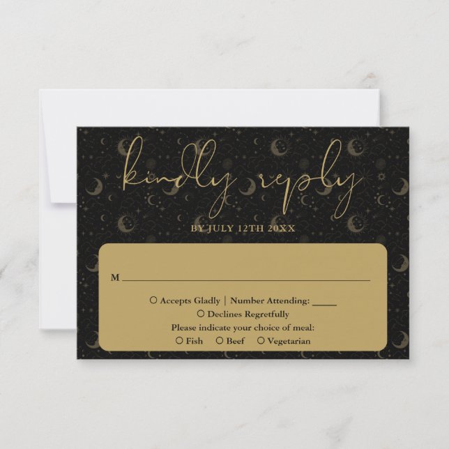 Elegante Script Celestial Mystical Wedding RSVP Karte (Vorderseite)