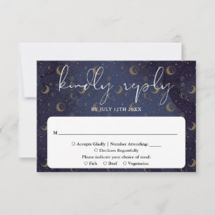 Elegante Script Celestial Mystical Wedding RSVP Karte