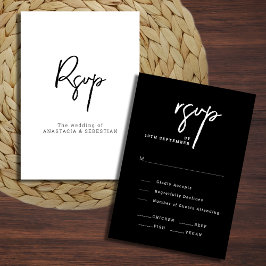 Elegante Script Chic Black and White Wedding RSVP Karte