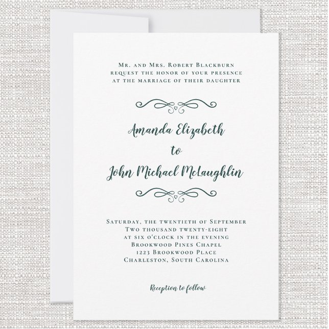 Elegante Script Chic Formal Wedding Emerald Green Einladung (Von Creator hochgeladen)