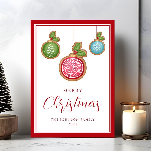 Elegante Script Christmas Baubles Feiertagskarte (Elegant Script Christmas Baubles Holiday Card)