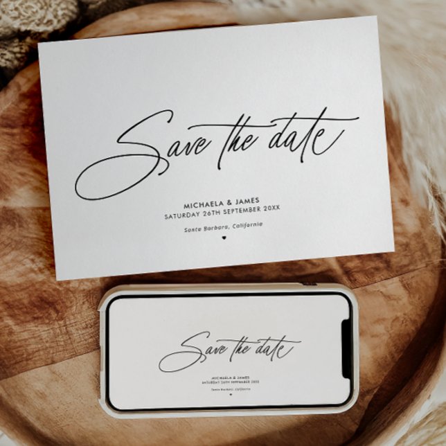 Elegante Script Clean Moderne Minimalistische Hoch Save The Date (Von Creator hochgeladen)
