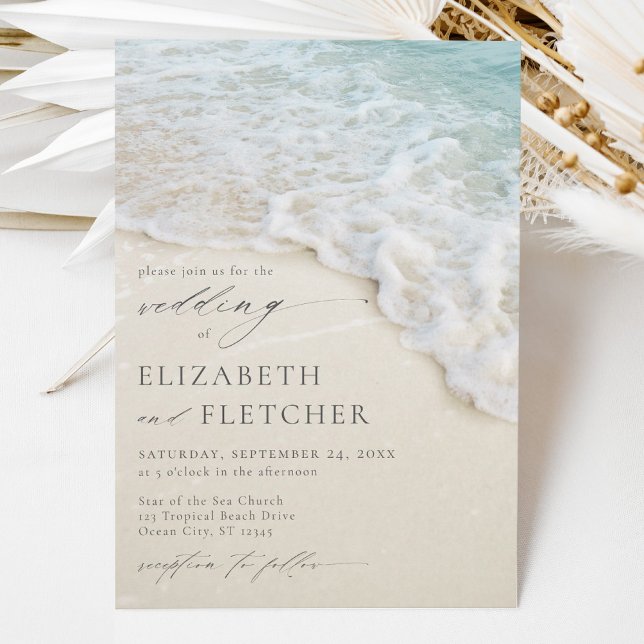Elegante Script Coastal Beach Hochzeit Einladung (Von Creator hochgeladen)