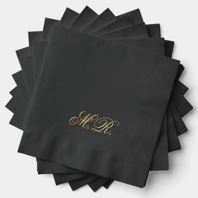 Elegante Script Couple Monogram Initials Wedding Servietten Mit Folie (Insitu (Gestapelt))