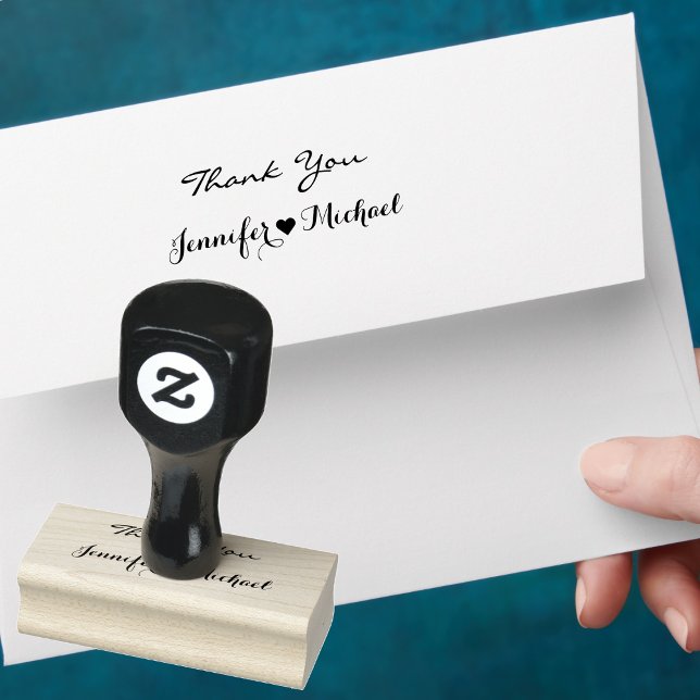 Elegante Script Couple Name Heart Wedding Vielen D Gummistempel (Elegant Script Couple Name Heart Wedding Thank You Rubber Stamp)