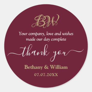 Elegante Script Couples Monogram Vielen Dank Runder Aufkleber