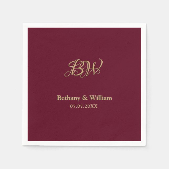 Elegante Script Couples Monogram Wedding Napkins Serviette (Vorderseite)