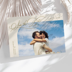 Elegante Script Creme-Rahmen-Foto Save The Date
