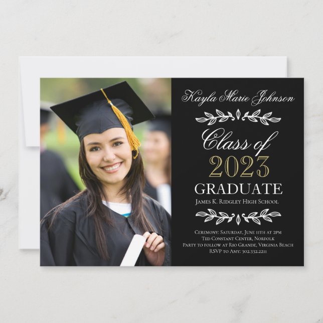 Elegante Script Custom Colors Abschluss Foto Card Ankündigung (Vorderseite)