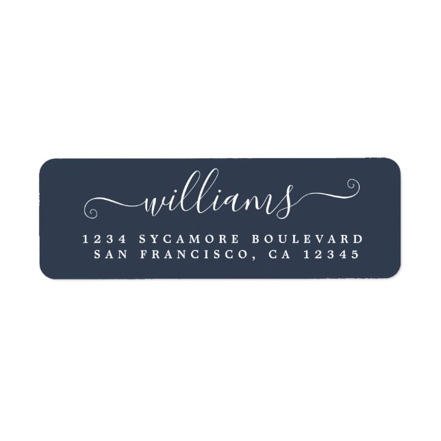 Elegante Script Dark Blue Family Rücksendeadresse (Vorne)