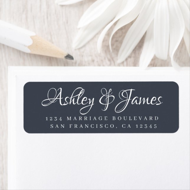 Elegante Script Dark Blue Wedding Rücksendeadresse (Insitu)