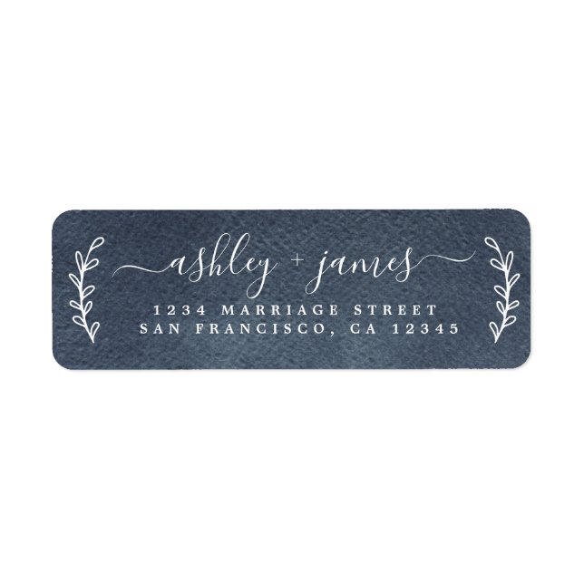 Elegante Script Dark Blue Wedding Rücksendeadresse (Vorne)