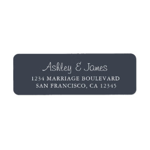 Elegante Script Dark Blue Wedding Rücksendeadresse