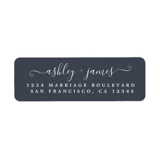 Elegante Script Dark Blue Wedding Rücksendeadresse (Vorne)