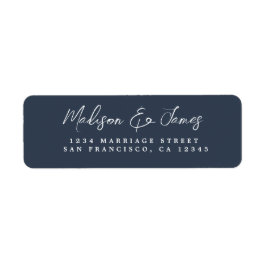 Elegante Script Dark Blue Wedding Rücksendeadresse