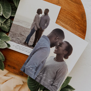 Elegante Script Dark Foto Template Save the Date