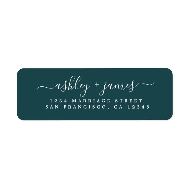 Elegante Script Deep Aquamarin Wedding Rücksendead (Vorne)