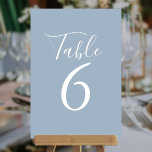 Elegante Script Dusty Blue Tischnummern<br><div class="desc">Diese eleganten staubblauen Tischnummern können in schicken weißen Schriftzeichen personalisiert werden. Entwickelt von Thisisnotme©</div>