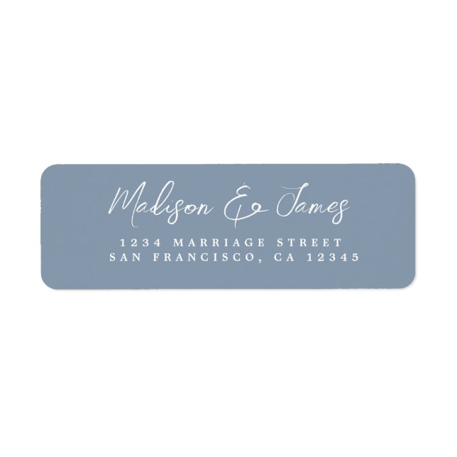 Elegante Script Dusty Blue Wedding Rücksendeadress (Vorne)