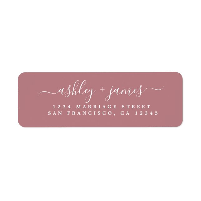 Elegante Script Dusty Rose Wedding Rücksendeadress (Vorne)