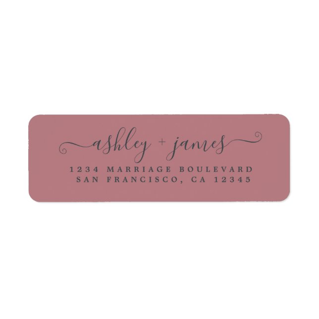 Elegante Script Dusty Rose Wedding Rücksendeadress (Vorne)