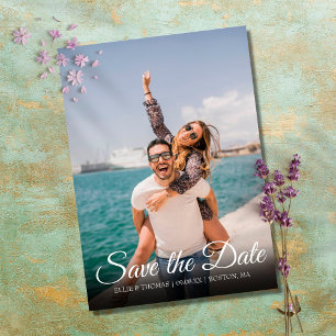 Elegante Script einfache Foto-Save-the-Date-Postka Postkarte