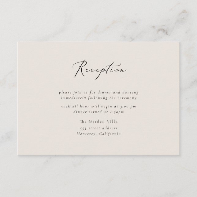 Elegante Script-Empfang-Einsteckkarte Begleitkarte (Vorderseite)