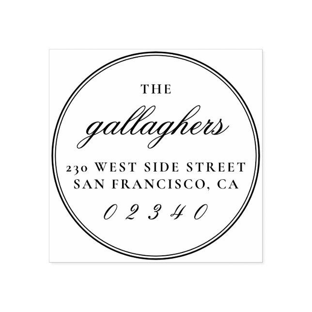 Elegante Script-Familienname Runde Rücksendeadress Gummistempel (Prägung)