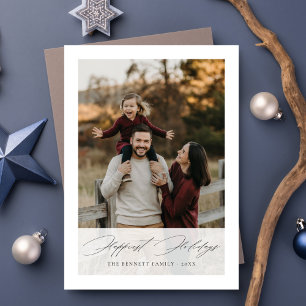 Elegante Script Fappiest Holidays Family Foto Card Feiertagskarte