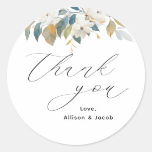 Elegante Script Floral Wedding Vielen Dank Runder Aufkleber