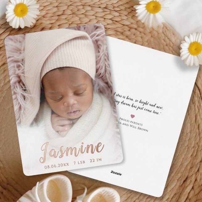 Elegante Script Foil Birth Announcement Card Folieneinladung (Von Creator hochgeladen)