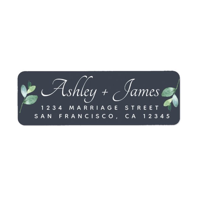 Elegante Script Foliage Wedding Rücksendeadresse (Vorne)