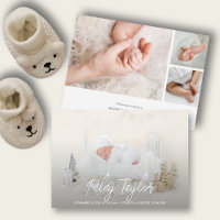 Elegante Script Foto Collage Geburtshinweise