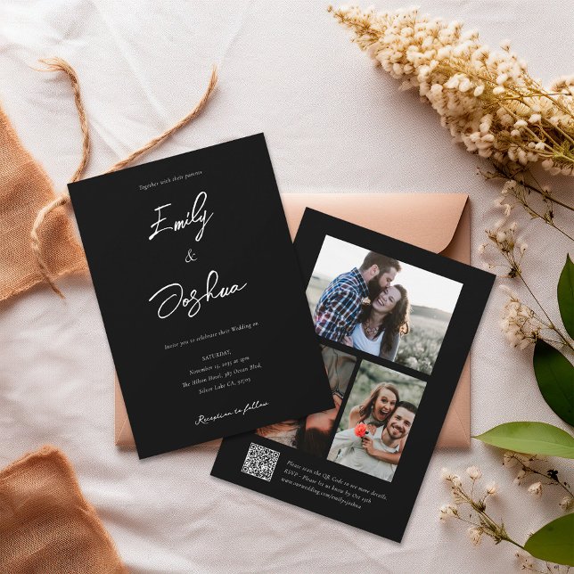 Elegante Script Foto Collage Wedding Einladung (Von Creator hochgeladen)